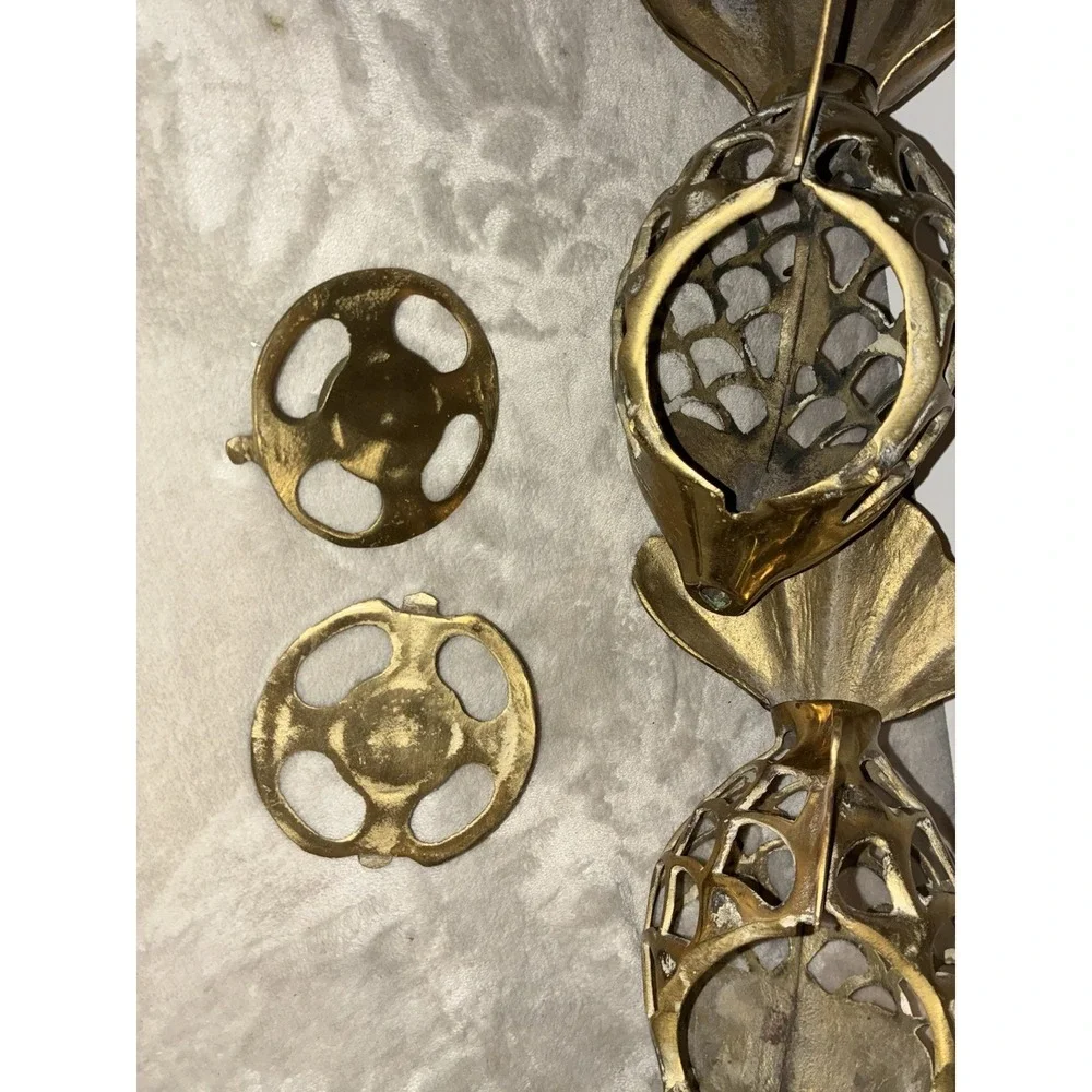 Vintage Rosenthal-Netter Brass Open Scale Hanging Koi Fish‎ Lantern Set (2)